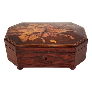 Antique Victorian Rosewood Inlay Jewelery Box For Sale