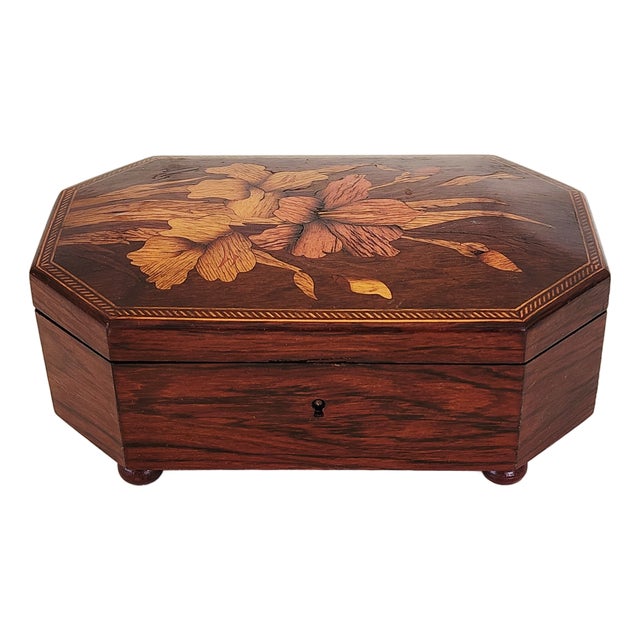 Antique Victorian Rosewood Inlay Jewelery Box For Sale