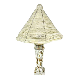 Vintage Silver Leaf and Beaded Table Lamp