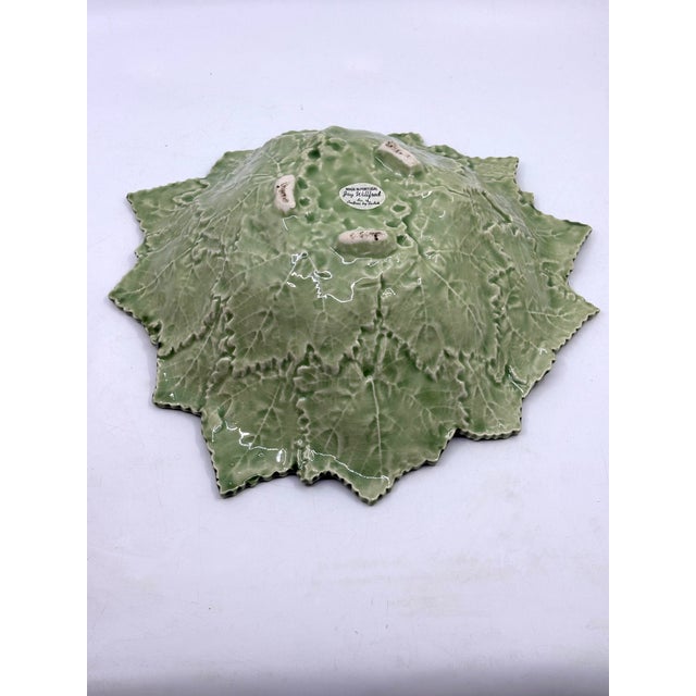 Late 20th Century Vintage Caldas Portugal Majolica Pottery Green Grapes Leaves Bowl Jay Wilfred For Sale - Image 5 of 6