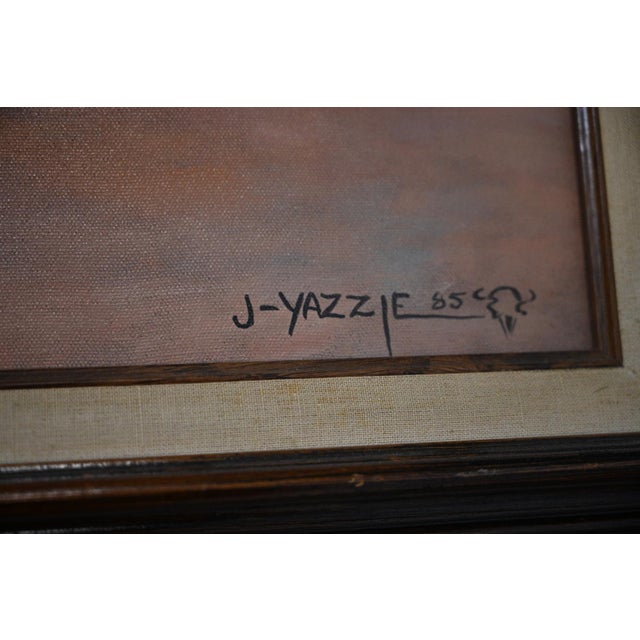 Johnny Yazzie 1985 Signed Original Oil — Large Pueblo & Horno Landscape For Sale - Image 4 of 6