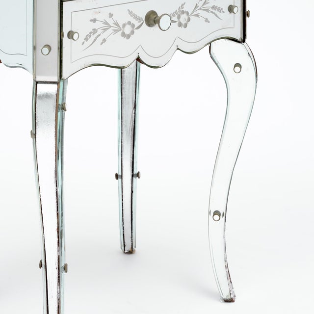 Wood Art Deco Period French Mirrored Side Table, Engraved, Circa 1940 For Sale - Image 7 of 9