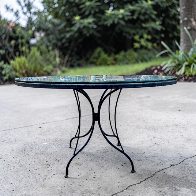 Mid-Century Modern 1970s Mid-Century Modern Woodard Style Black Wrought Iron Mesh and Glass Patio Dining Table For Sale - Image 3 of 6
