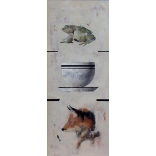 Fox and Toad by Matthew Saba | Oil Painting of a fox and a toad above a bowl For Sale