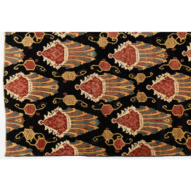 Contemporary Hand-Knotted Wool Ikat Area Rug With Venetian Shell Motifs in Rust For Sale In New York - Image 6 of 12