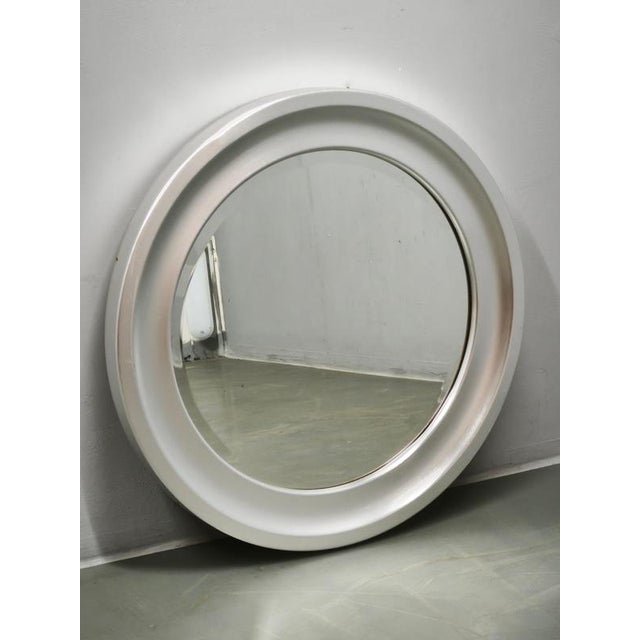Italian Space Age Round Wall Mirror with Silver Frame, 1970s For Sale - Image 3 of 10