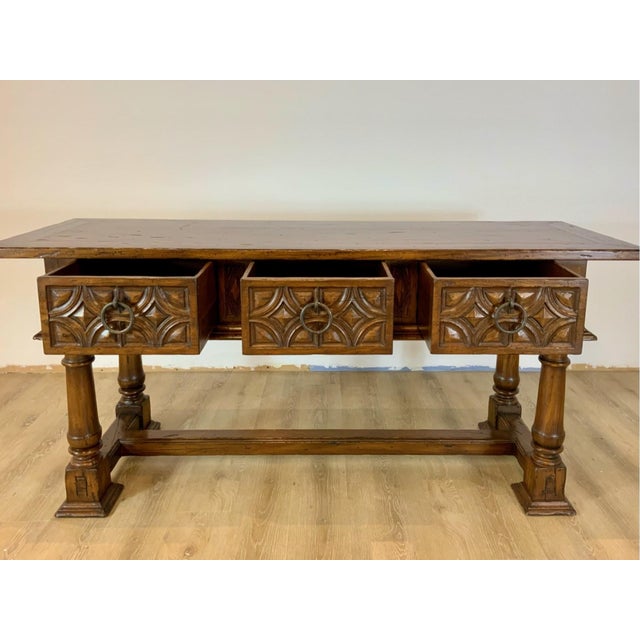 Vintage Alfonso Marina Baroque Style Walnut Carved Console Table For Sale - Image 4 of 12