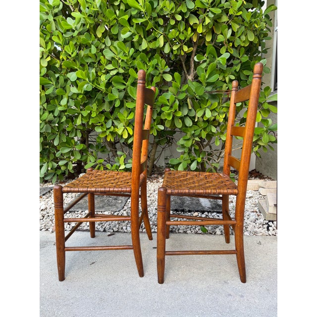 Vintage Ladder Back Side Chairs With Basketweave Rattan Seats, a Pair For Sale - Image 9 of 12