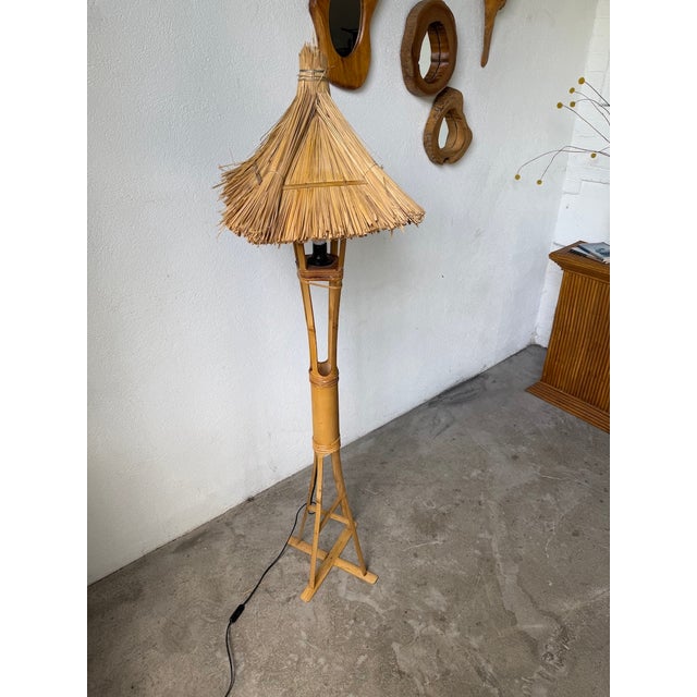 Bamboo and Straw Floor Lamp, 1980 For Sale - Image 13 of 18