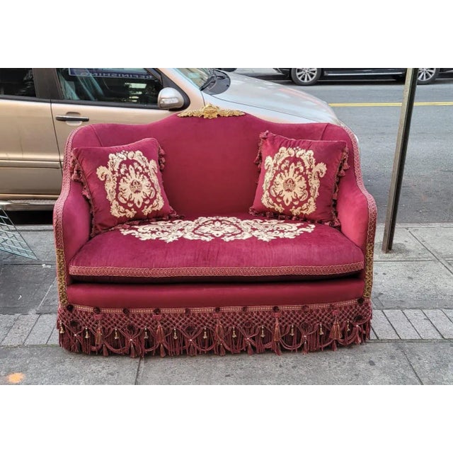 1960s Elegant Burgundy Loveseat Embroidery Sofa For Sale In New York - Image 6 of 6