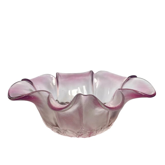 Mikasa Vintage Mikasa Rosella Bowl • Frosted Pink Glass Centerpiece Bowl For Sale - Image 4 of 6