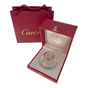 Must De Cartier Crystal & Tri-Color Mixed Metal Inkwell France 1989 Original Red Leather Box With Cartier Bag