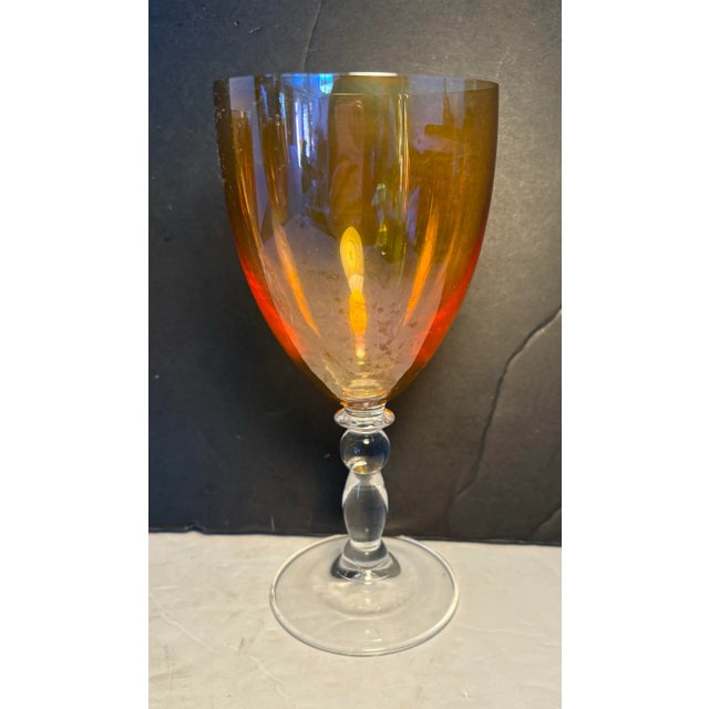 Murano 1970s Mid-Century Modern Amber Wine Goblets With Sculptural Clear Stems - Set of 4 For Sale - Image 4 of 8