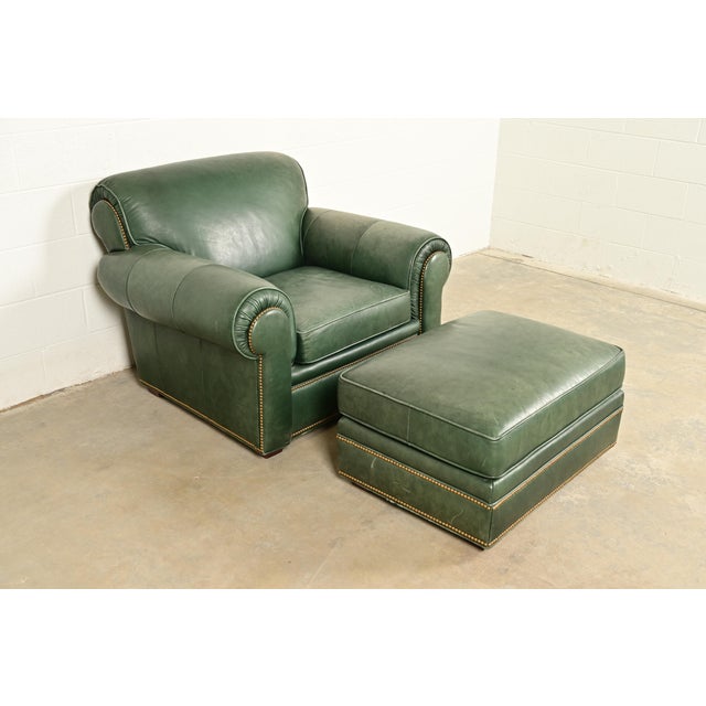 Century Furniture Art Deco Studded Leather Lounge Chair With Ottoman For Sale - Image 12 of 12