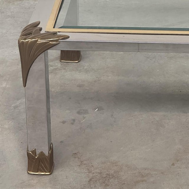 Vintage Chrome and Brass Coffee Table with Sculptural Leaf Details, 1970s For Sale - Image 9 of 13
