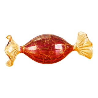 Red Blown Glass Decorative Candy with Gold Decorations For Sale
