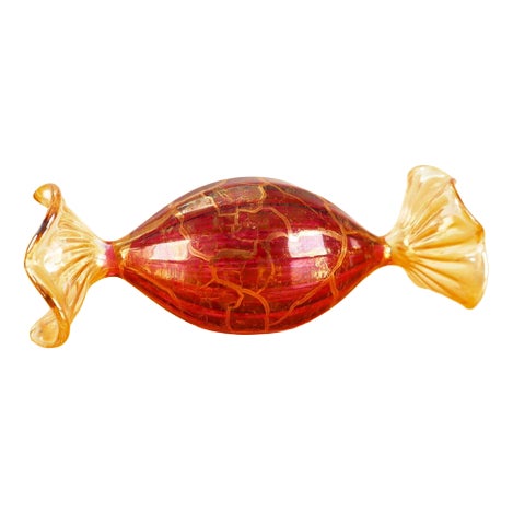 Red Blown Glass Decorative Candy with Gold Decorations For Sale