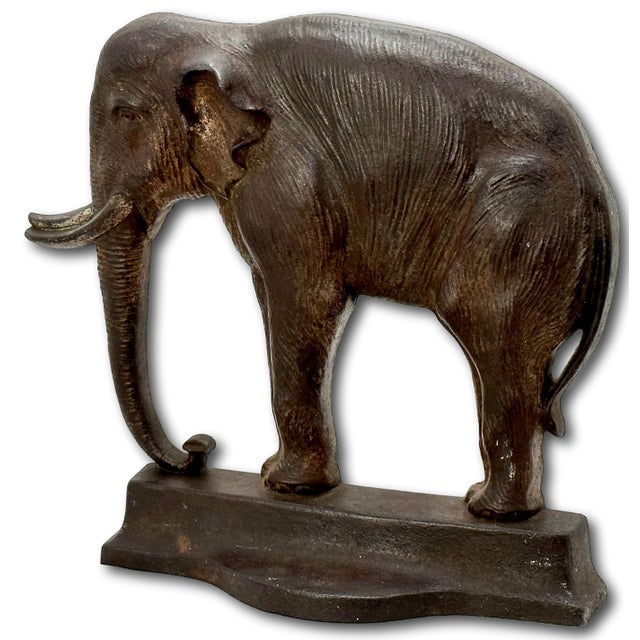This Really is a Great Looking and Hard to Find Standing Elephant Model Cast Iron Doorstop. Circa 1920s. This is a Large...