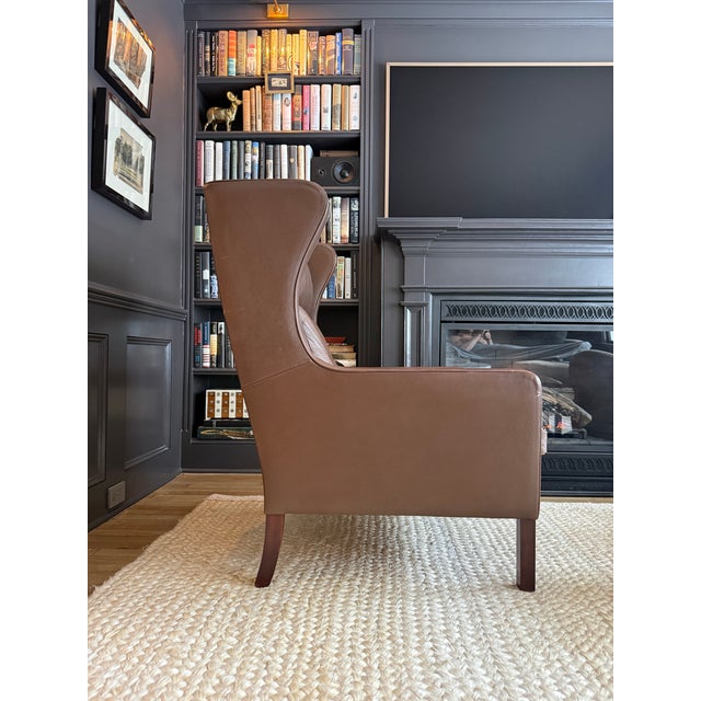 Stouby 1960s Børge Mogensen Wingback Chair & Ottoman by Stouby | Danish Modern Leather For Sale - Image 4 of 6