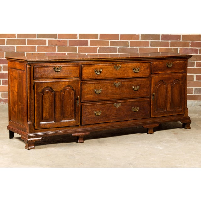 19th Century English Oak Buffet with Five Drawers and Two Doors For Sale - Image 4 of 12