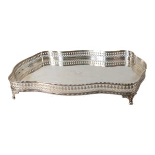 Mid-Century English Sheffield Silverplate Drinks Tray Plateau in Victorian Style For Sale