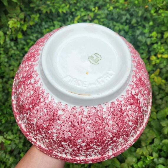 Ceramic Vintage Italian Roma Inc. Large 13" Red Spongeware Ceramic Serving Bowl – Vibrant Cranberry - Kitchen Decor For Sale - Image 7 of 8