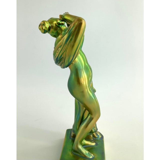 Neoclassical 1970s Rare Zsolnay Eosin Porcelain Figurine Woman Disrobing, Mint Condition! For Sale - Image 3 of 7