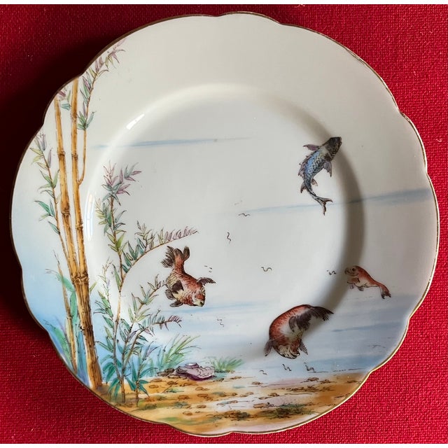 Late 19th Century Antique Late 19th Century French Limoges Porcelain Plates With Hand Painted Fish - A Pair For Sale - Image 5 of 9