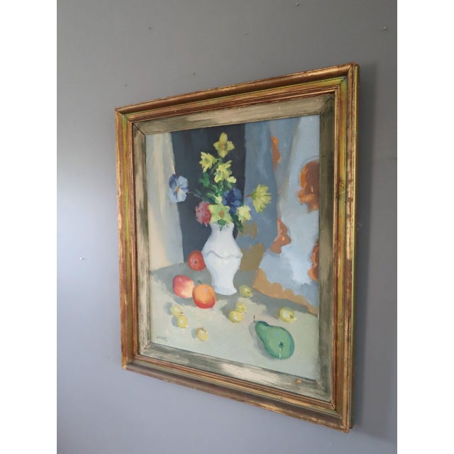 Mid-Century Modern 'Blossoms & Fruit' Vintage Swedish Expressive Still Life Oil Painting, Framed For Sale - Image 4 of 14