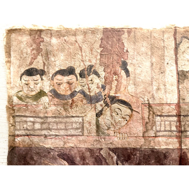 Tribal 1950s Southeast Asia Silk Folk Art 19th Century Thai Temple Style Painting For Sale - Image 3 of 8