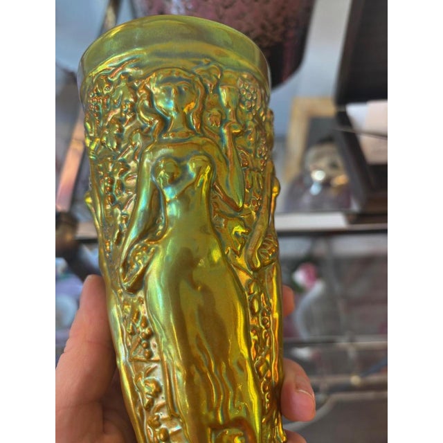 Mid-Century Modern Vase with Female Figures, Wine Cups and Grapevines from Zsolnay Company, Pécs, 1950s For Sale - Image 3 of 6