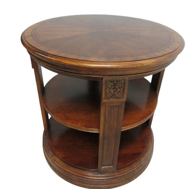 1990s Ethan Allen Newport Banded Round Drum Lamp End Table Pedestal Shelf For Sale - Image 11 of 12