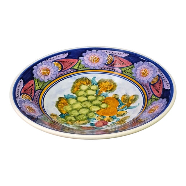 Purple Vintage Hand Painted Vibrant Floral Fruit Ceramic Made in Greece Platter For Sale - Image 8 of 8