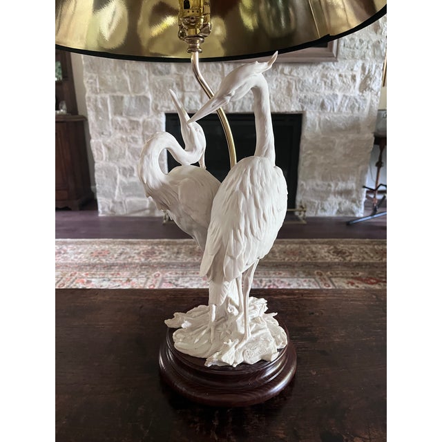 Vintage Giuseppe Armani Porcelain Heron Table Lamp - Hollywood Regency For Sale - Image 4 of 18