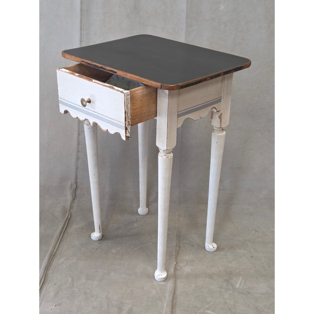 Antique Pine Nightstands Painted White With Gray Banding and Black Tops - A Pair For Sale In Denver - Image 6 of 17