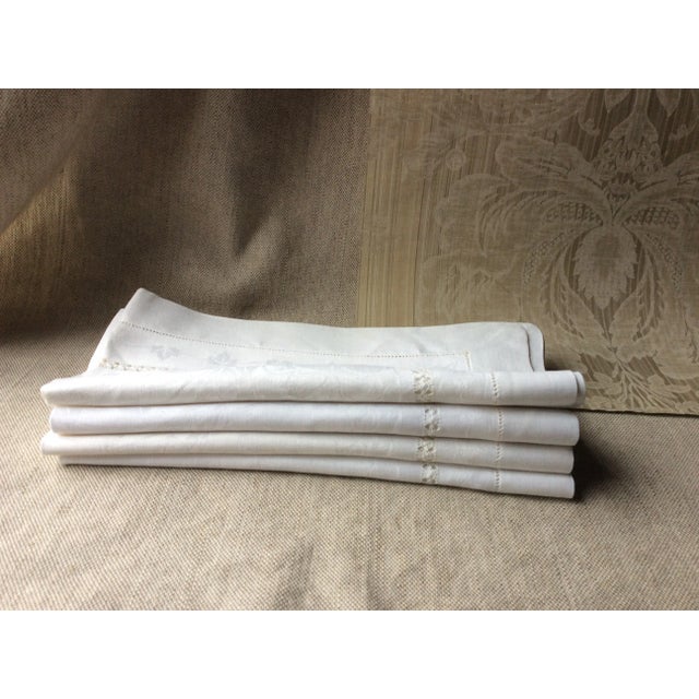 French Exquisite French Trousseau Damask Napkins - Set of 4 With Elaborate Hand-Sewn Monogram For Sale - Image 3 of 11