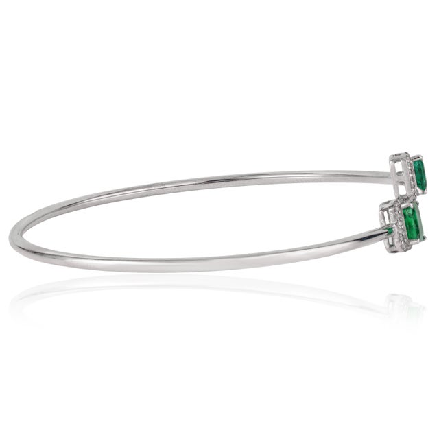 Not Yet Made - Made To Order Modernist Emerald & Diamond Toi Et Moi Open Cuff Bangle, May Birthstone Gift For Sale - Image 5 of 12