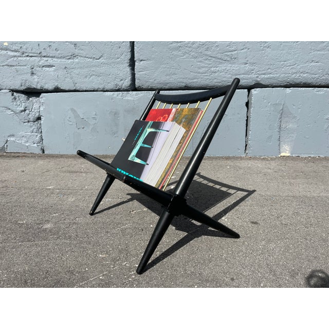 1950s 1950s Mid Century Modern Magazine Rack Attributed to t.h. Robsjohn-Gibbings, Black For Sale - Image 5 of 14