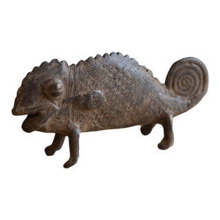 Vintage African Bronze Chameleon For Sale