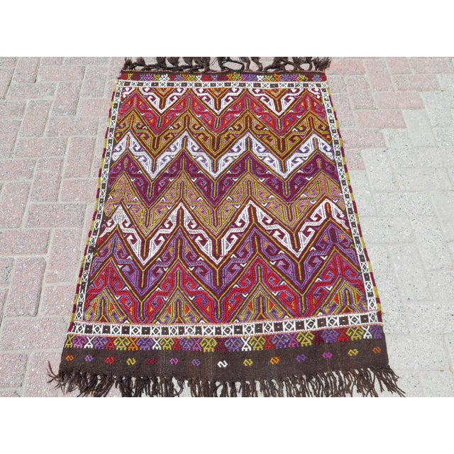 Mid 20th Century 60s Turkish Rug Handmade Wool Kilim Small Area Rug For Sale - Image 11 of 11