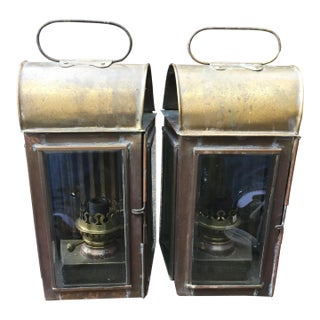 English Style Brass Finish Lanterns - a Pair For Sale