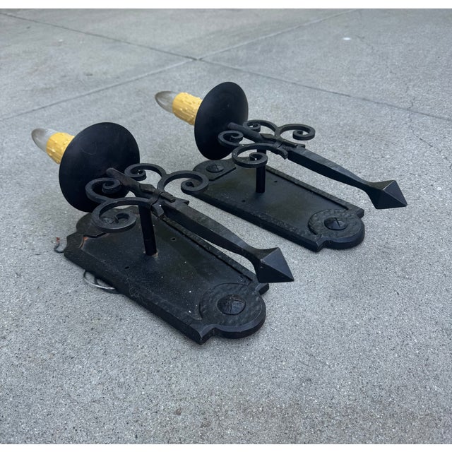 Ebony Antique Spanish Wrought Iron Sconces - Pair For Sale - Image 8 of 11