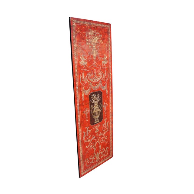 Impressive pair of late 20th century wall hanging panels. Features Neoclassical and French styling. The screen is red...