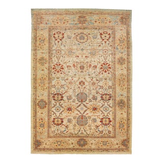 2010s Oversize Modern Sultanabad Wool Rug Handmade With Floral Motif in Light Blue For Sale