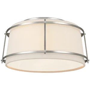Carrier & Company for Visual Comfort Signature Callaway Small Flush Mount in Polished Nickel with Linen Shade & Frosted Acrylic Diffuser