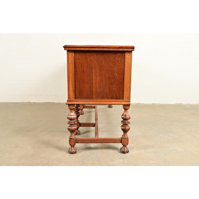 Early Romweber Antique English Jacobean Carved Oak and Burl Wood Sideboard, Circa 1900 For Sale - Image 16 of 18