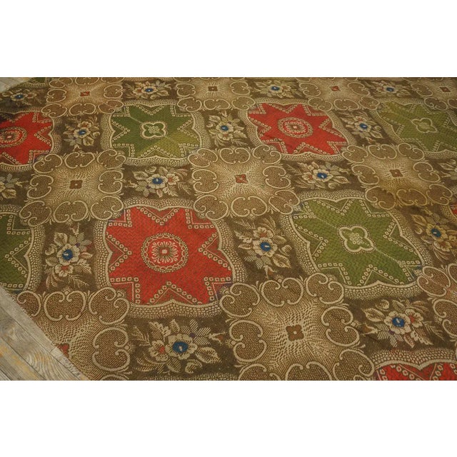 Mid 19th Century 1850s Olive Red Star Medallion Antique American Ingrain Carpet 8' 2'' X 12' 9'' Wowen Wool Rug For Sale - Image 5 of 12