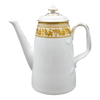 Mid 20th Century Vista Alegre Portugal Anne White & Gold Porcelain Lidded Coffee Tea Pot For Sale
