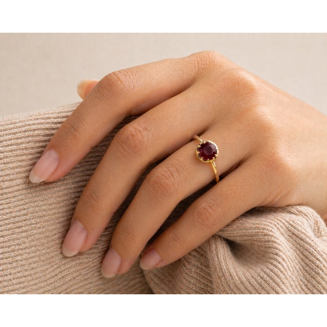 Handcrafted 1.75ct Natural Ruby Solitaire Ring in 14k Yellow Gold Size 5 For Sale - Image 9 of 16