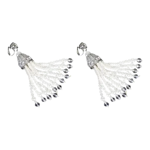 Late 20th Century Kenneth Jay Lane Silver, Faux Pearl, Cz & Crystal Tassel Statement Earrings - 2 Pi